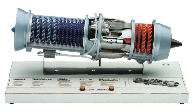 Model van een opengewerkte Turbo Jet mot
